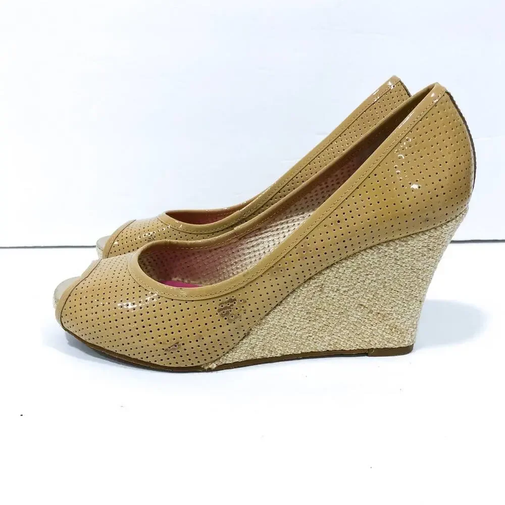 Lilly Pulitzer Perforated Patenet Leather Espadrille Wedges
